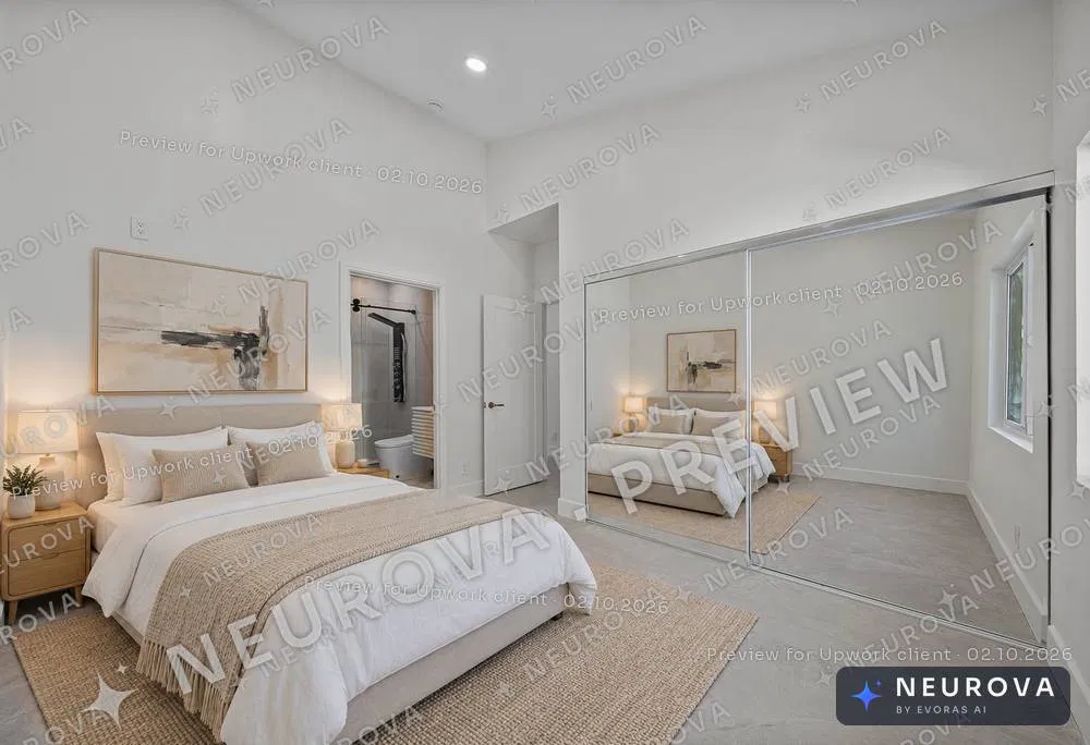 Bedroom with mirrored wardrobe: empty → furnished