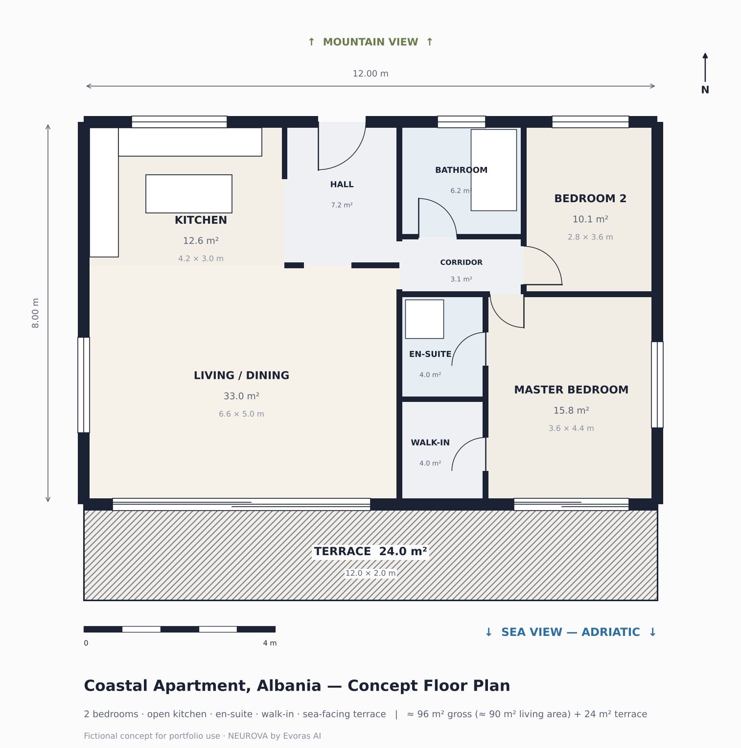 2D floor plan of the apartment with room names and sizes