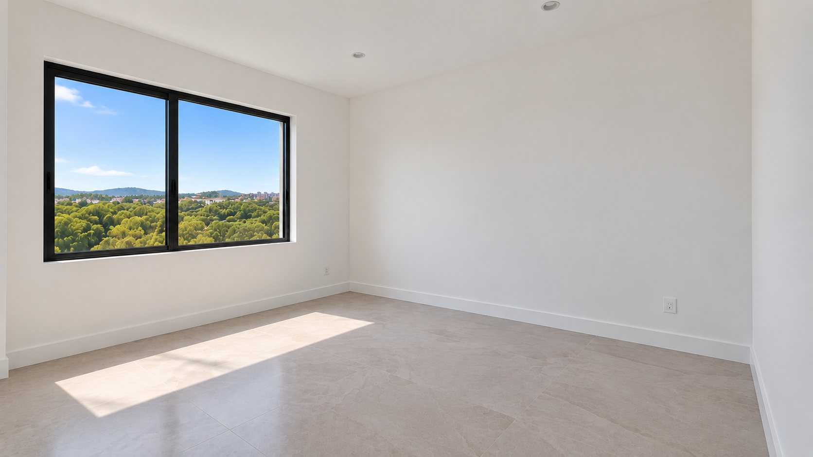 Empty bedroom with a window to the park